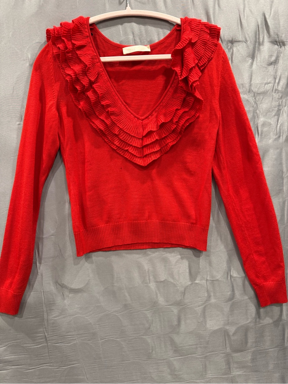 Valentino Red Ruffled V-Neck Sweater - Picture 2 of 4